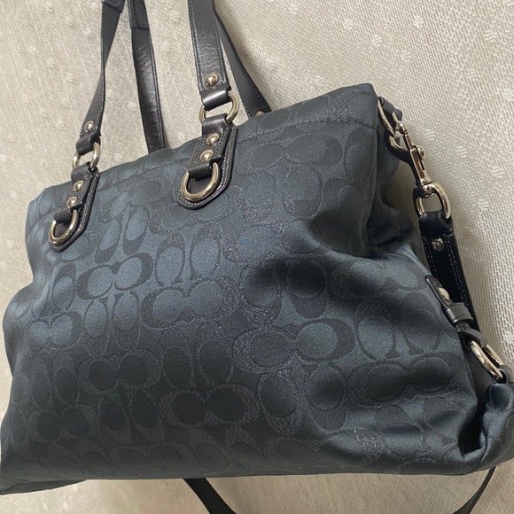 *SOLD*Coach Ashley Signature CC Sateen With Leather Satchel In Charcoal Metallic - Picture 7 of 15